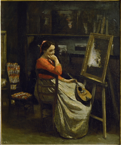 Woman with Mandolin in Studio od Jean-Babtiste-Camille Corot