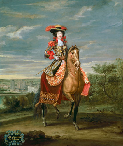 Le Comtesse de Soissons Riding with a View of the Chateau de Vincennes od Jean-Baptiste Martin