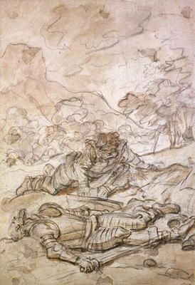 The Sad Situation of Don Quixote and Sancho Panza, Ill-Treated by the Galley Slaves (black chalk & b od Jean Honoré Fragonard