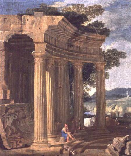 Landscape with ruins and a shepherd od Jean Lemaire