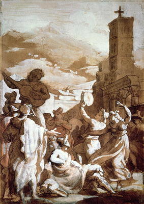 The Tarantella (pen & ink wash on paper) od Jean Louis Théodore Géricault