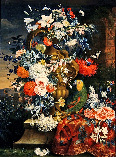 Bouquet of flowers and a parrot od Jean Picart