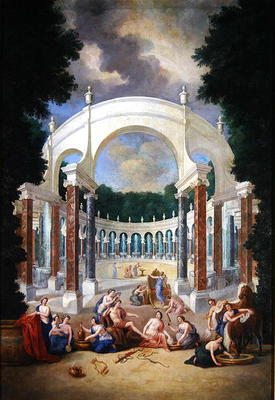 The Groves of Versailles. View of the Colonade with Apollo and the Nymphs (oil on canvas) od Jean the Younger Cotelle
