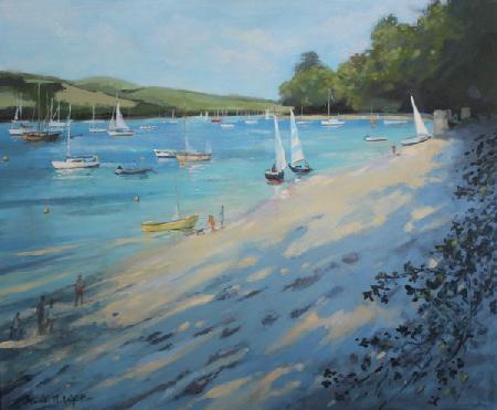 Salcombe Fishermans Cove, blue & white sail