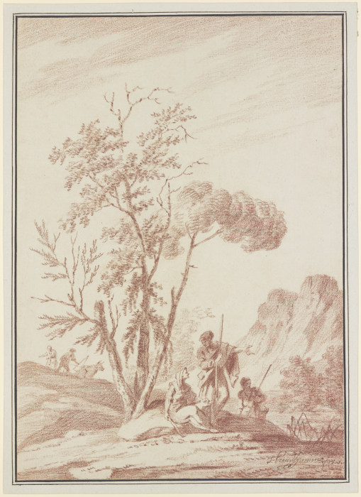 Drei Figuren unter einer Baumgrupppe od Jerome Preudhomme