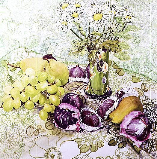 Figs, Grapes and Pears with Marguerites (w/c)  od Joan  Thewsey