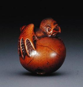 Netsuke depicting 'tengu no tamago'