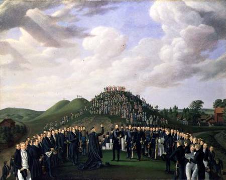 King Carl XIV Johan (1763-1844) of Sweden Visiting the Mounds at Old Uppsala in 1834 od Johan Way