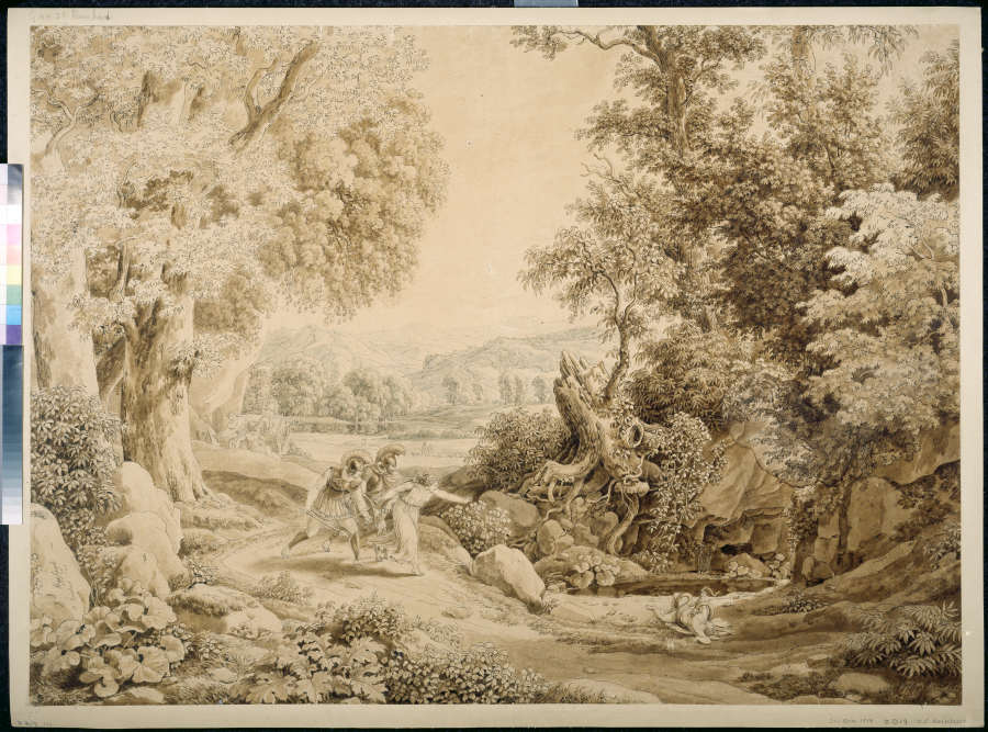 Heroische Landschaft mit dem Tod des Opheltes beim Zuge der Sieben gegen Theben od Johann Christian Reinhart