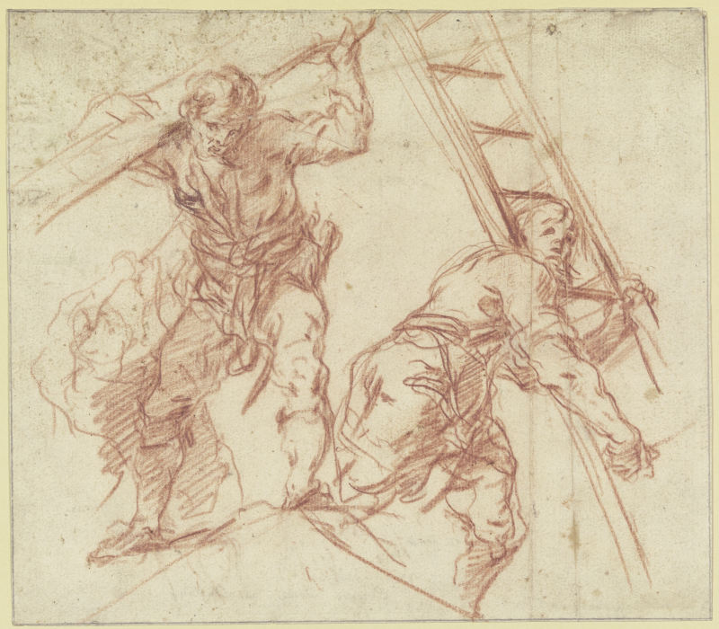 Zwei Männer, der eine einen Balken, der andere eine Leiter tragend od Johann Christoph Storer