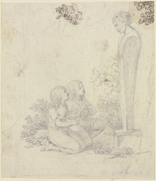 Knabe und Mädchen mit einer Taube vor einer männlichen Herme kniend od Johann Friedrich August Tischbein