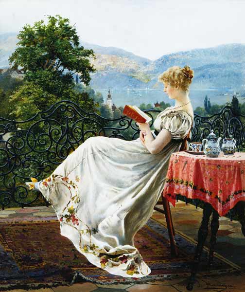 Lesende auf einer Terrasse. od Johann Hamza