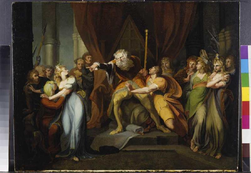 König Lear verstößt seine Tochter Cordelia od Johann Heinrich Füssli