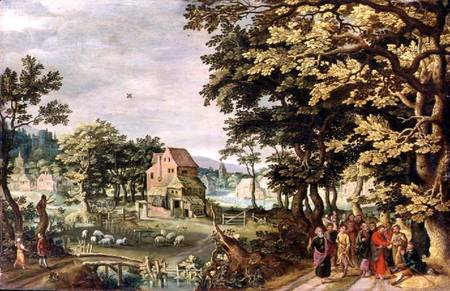 Landscape with Christ healing the Blind Man (panel) od Johann Jacob Besserer