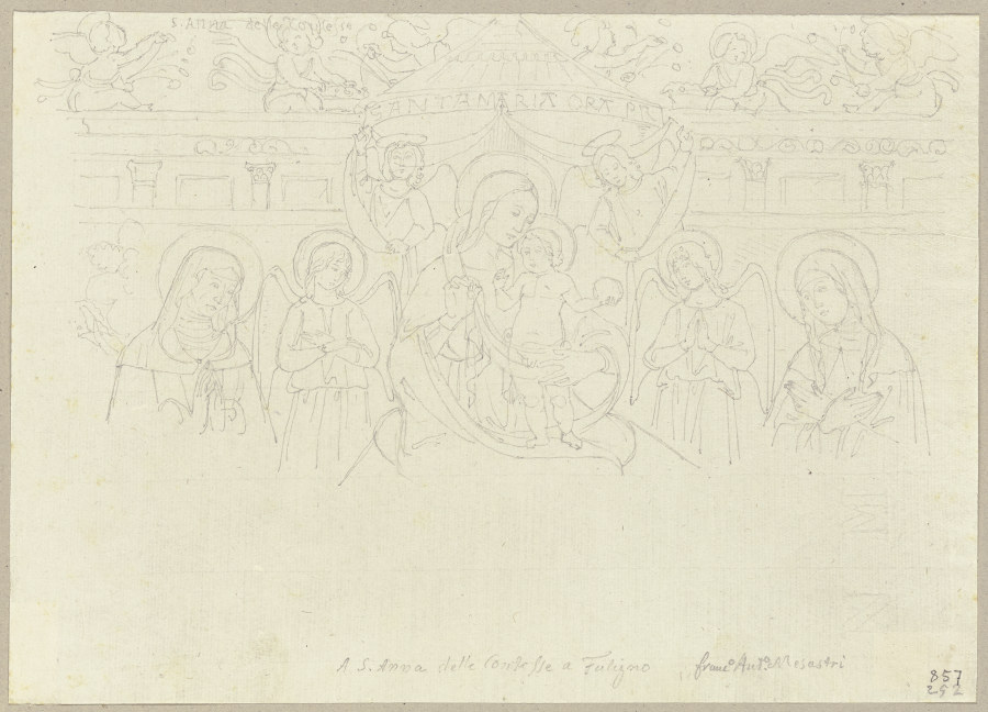 Thronende Maria mit dem Jesuskind zwischen Engeln und zwei weiblichen Heiligen, nach einem Fresko vo od Johann Ramboux