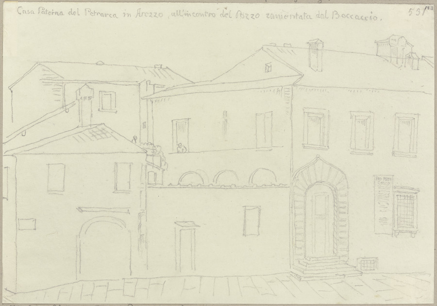 Väterliches Haus des Francesco Petrarca in Arezzo od Johann Ramboux