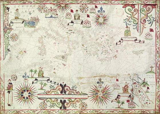 Map of the Mediterranean, 1625 (gouache on paper) od Johannes Oliva