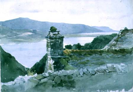A hilly bay, seen from a wall over a roof od John Absolon