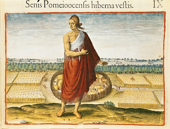 Pomeiooc Elder in a winter garment, from ''Admiranda Narratio'', published  by Theodore de Bry od John Bry Theodore de (1528-98) after White