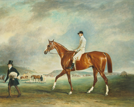 "The Cur" chestnut racehorse with jockey up on Newmarket Heath od John E. Ferneley d.J.