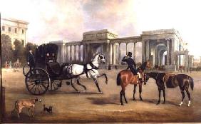 Mr. Massey Stanley with cabriolet and hacks at Hyde Park Corner