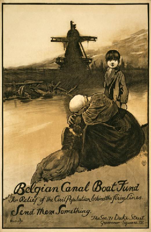 Fundraising campaign for Belgian Canal Boat Fund, pub. 1914-18 (colour litho) od John Hassall