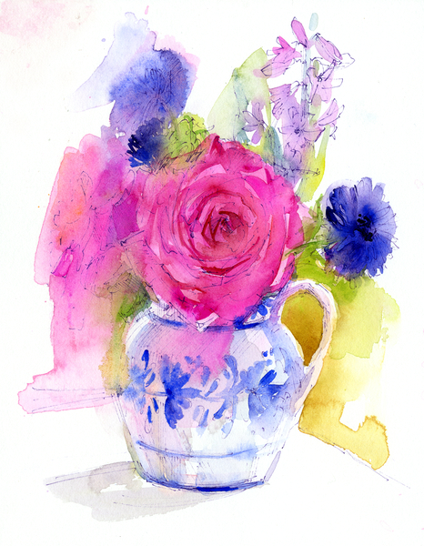Rose and Cornflowers in Pitcher od John Keeling