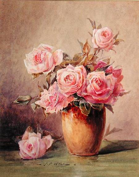 Pink Roses in a Yellow Vase od John Porter Wale