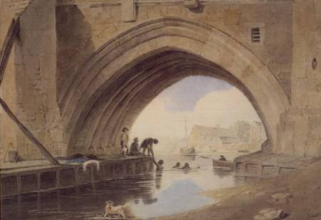 Children swimming under Ouse Bridge in York od John Varley