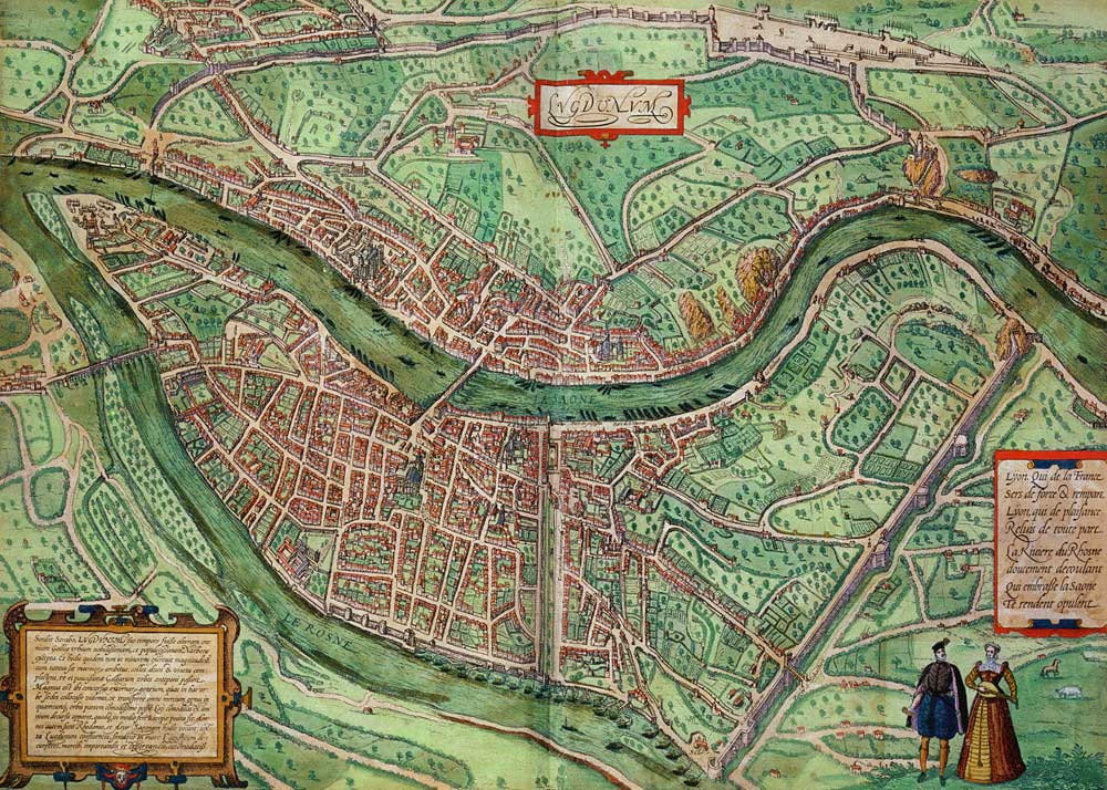 Map of Lyon, from 'Civitates Orbis Terrarum' by Georg Braun (1541-1622) and Frans Hogenberg (1535-90 od Joris Hoefnagel