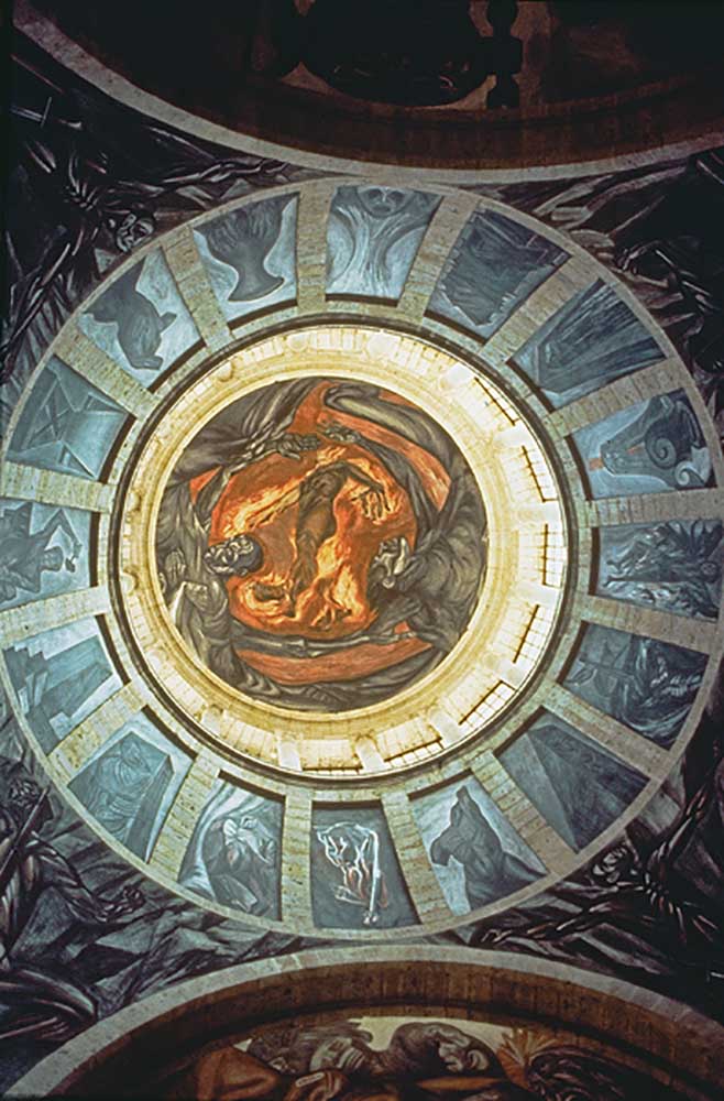 Dream, Contemplation, Dominian - Flame of the Spirit, Mural from the Interior of the Hospital Cabaia od José Clemente Orozco