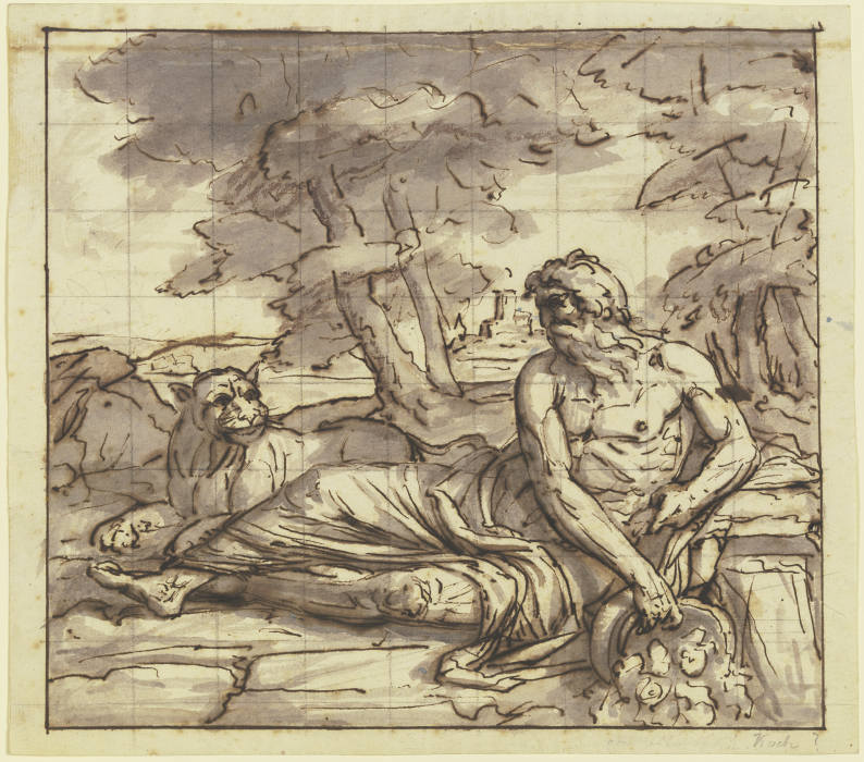 Flußgott Tiber mit Löwin, an der Quelle ruhend od Joseph Anton Koch