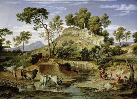 Landscape with Shepherds and Cows and at the Spring od Joseph Anton Koch