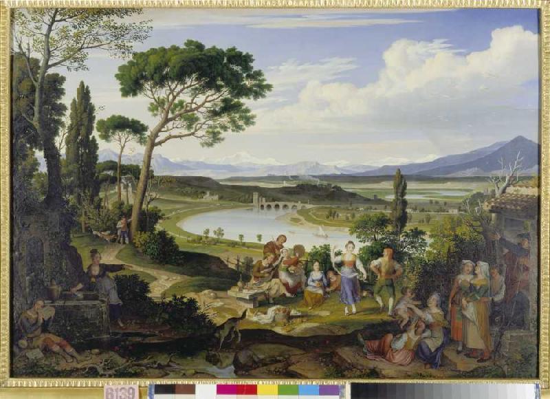 Tiberlandschaft near Rome with a rural feast. od Joseph Anton Koch