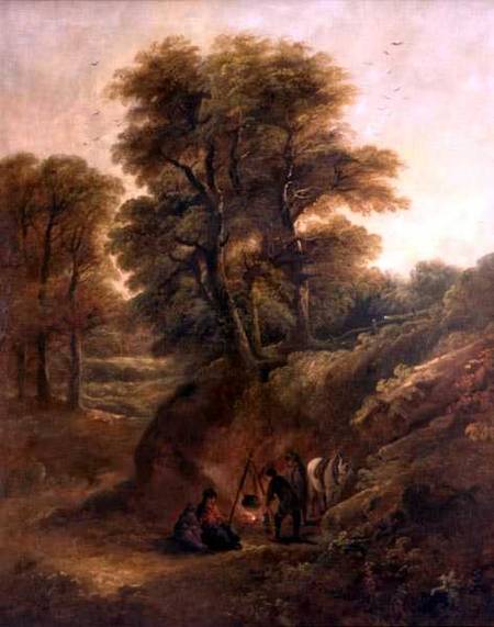 Wooded Landscape with Gypsies Round a Fire od Joseph Barker