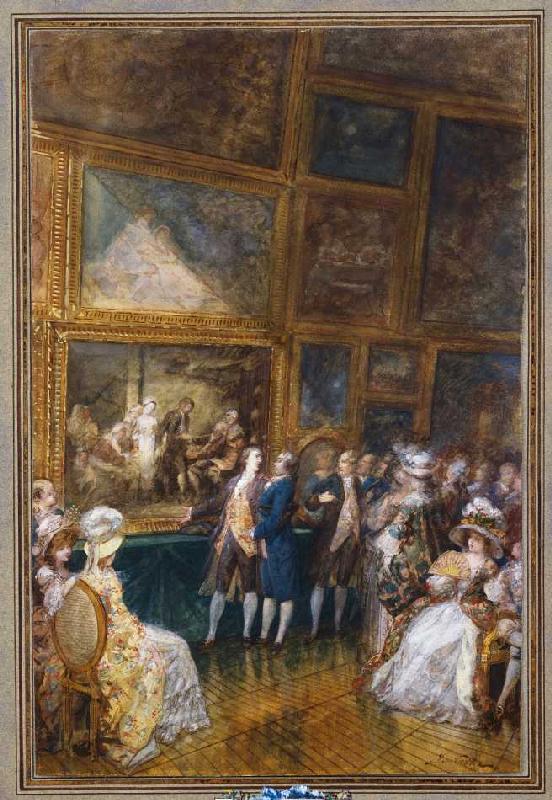 Greuze und Diderot besuchen den Salon von 1761. od Joseph Navlet