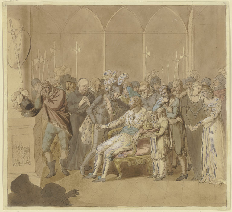 König Günther versöhnt sich 1349 auf dem Sterbebette mit seinem Gegenkönig Karl IV. od Joseph Nicolaus Peroux