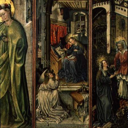 Annunciation, centre left panel of polyptych od Jost Amman