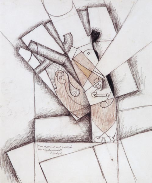 The Smoker, 1912 (charcoal & red chalk on paper) od Juan Gris