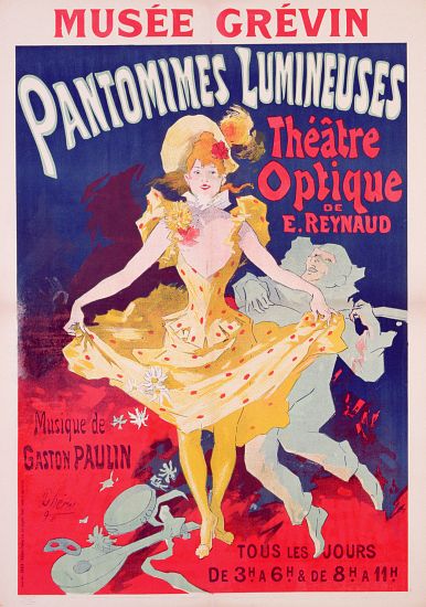 Poster advertising 'Pantomimes Lumineuses, Theatre Optique de E. Reynaud' at the Musee Grevin, print od Jules Chéret
