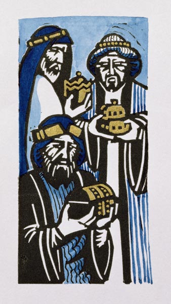 Three Kings, 1998 (linocut and w/c on paper)  od Karen  Cater
