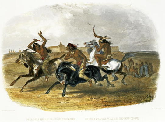 Horse Racing of Sioux Indians near Fort Pierre, plate 30 from Volume 1 of 'Travels in the Interior o od Karl Bodmer
