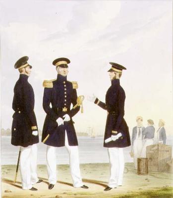 Captain, Flag Officer and Commander (Undress) plate 9 from 'Costume of the Royal Navy and Marines', od L. and Eschauzier, St. Mansion