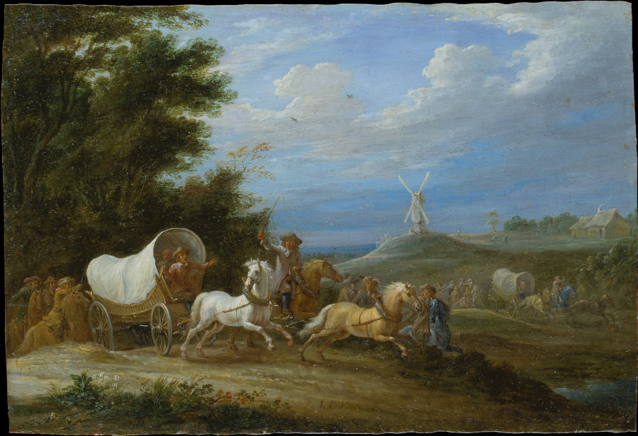 Landscape with the Attack on a Covered Wagon by a Group of Riders od Lambert de Hondt