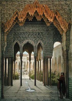 The Court of the Lions, the Alhambra, Granada, 1853 (coloured litho)