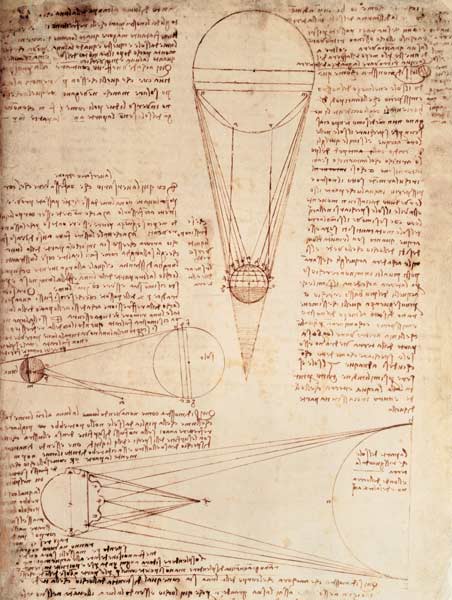 Codex Leicester f.1r: notes on the earth and moon, their sizes and relationships to the sun od Leonardo da Vinci