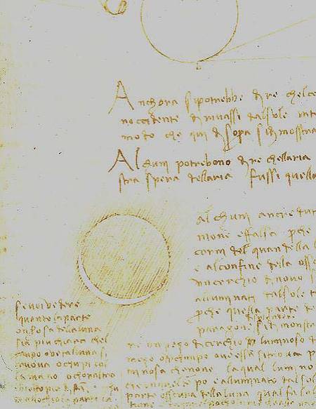 Codex Leicester. Folio 2 recto showing the outer luminosity of the moon (lumen cinerum) od Leonardo da Vinci