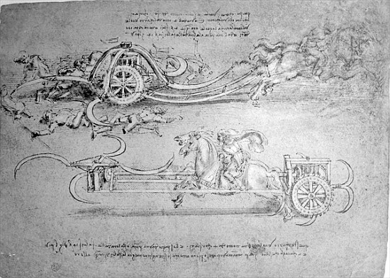 Scythed Chariot, c.1483-85 (pen and ink on paper) od Leonardo da Vinci
