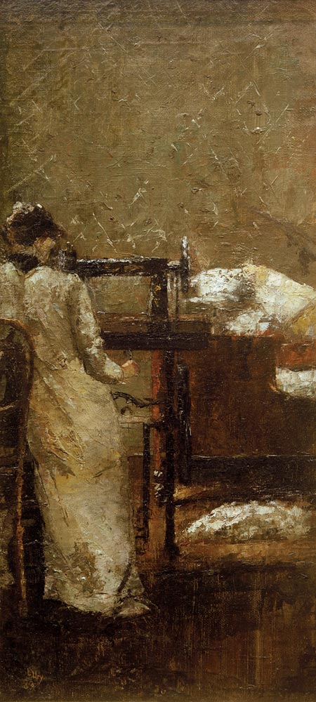 Frau an der Nähmaschine od Lesser Ury