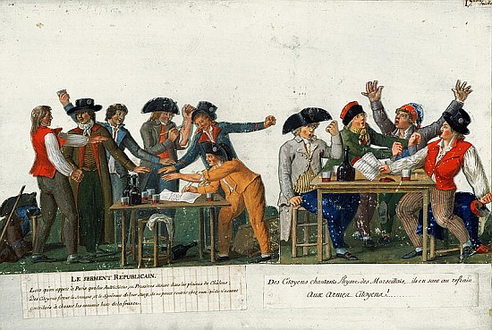 The Republican Oath being signed in blood and singing ''The Marseillaise'', c.1792 od Lesueur Brothers